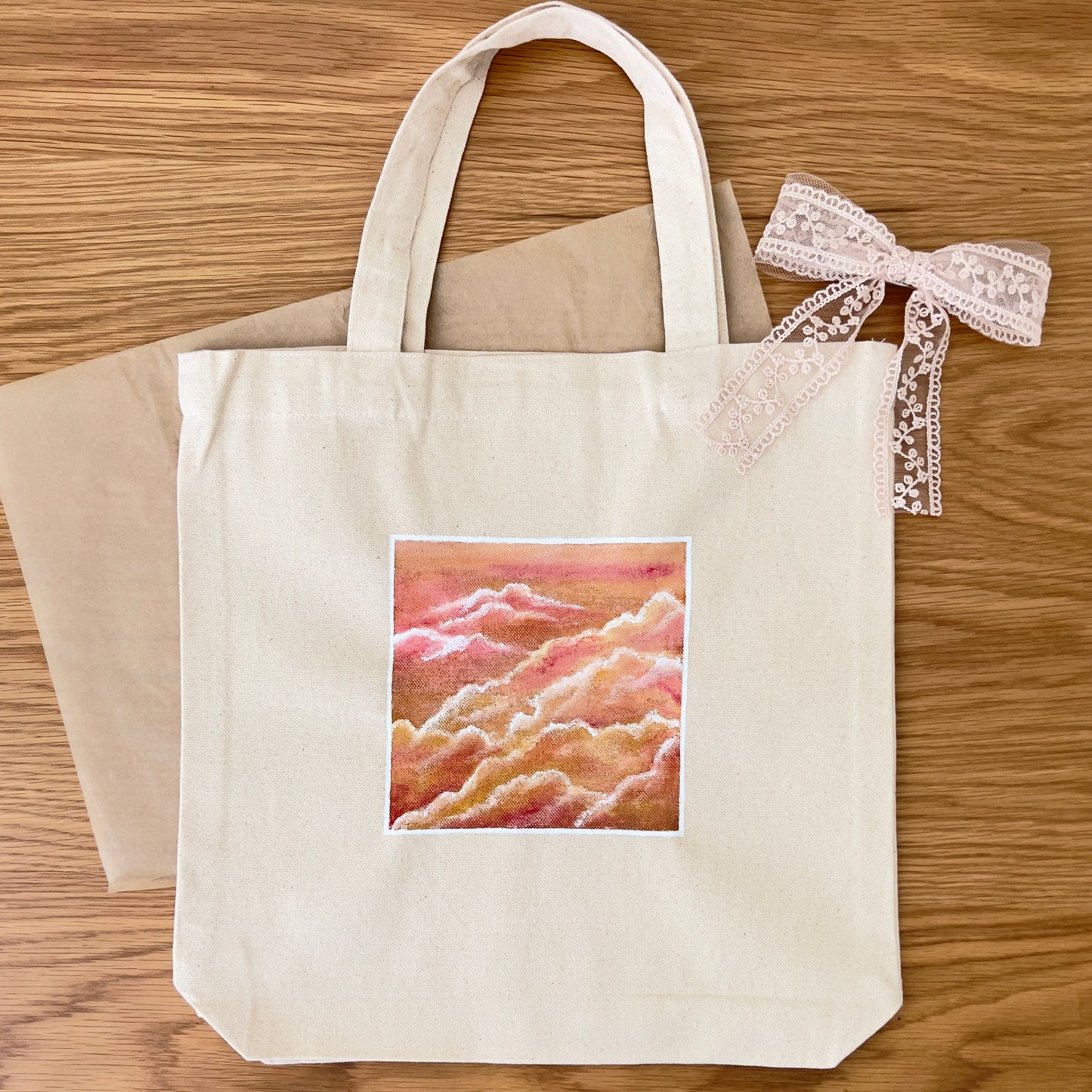 double sided hand-painted clouds tote bag